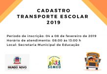 Cadastro do Transporte Escolar é para alunos da área rural e Pré II no José Honorato e Carlos Chagas