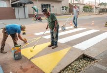 Setor de pintura continuam realizando manutenção na pintura das faixas elevadas
